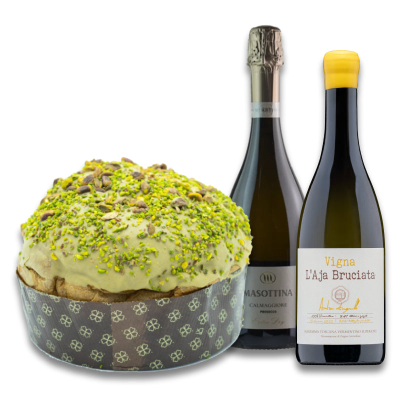 Offerta Promo Panettone al Pistacchio, Masottina Extra Dry e Vigna l'Aja Bruciata